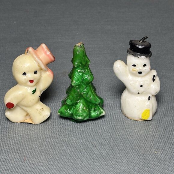Vintage Gurley Snowman & Tree Christmas Candles-Unburned MCM Retro Christmas - Picture 1 of 9